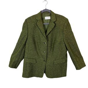 Basler Blazer Vintage Green Herringbone Tweed Retro Sz 46 or 1X Women's 3 Button